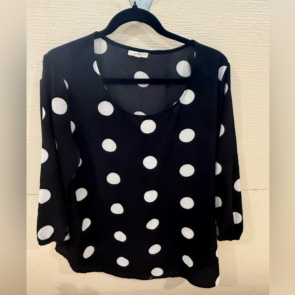 Le Lis Black Blouse with White Polka Dots